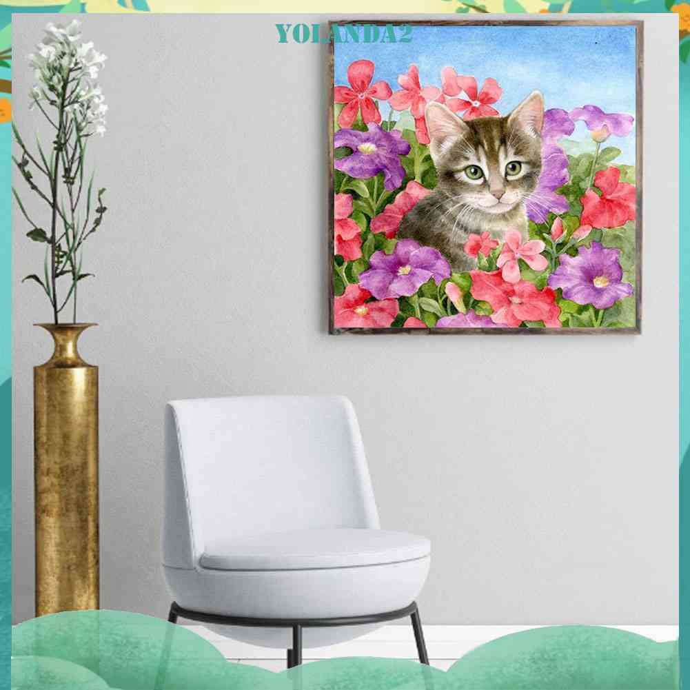 Tranh Đính Đá Kim Cương Toàn Bộ 5D DIY Hình Vẽ Mèo Floriferous