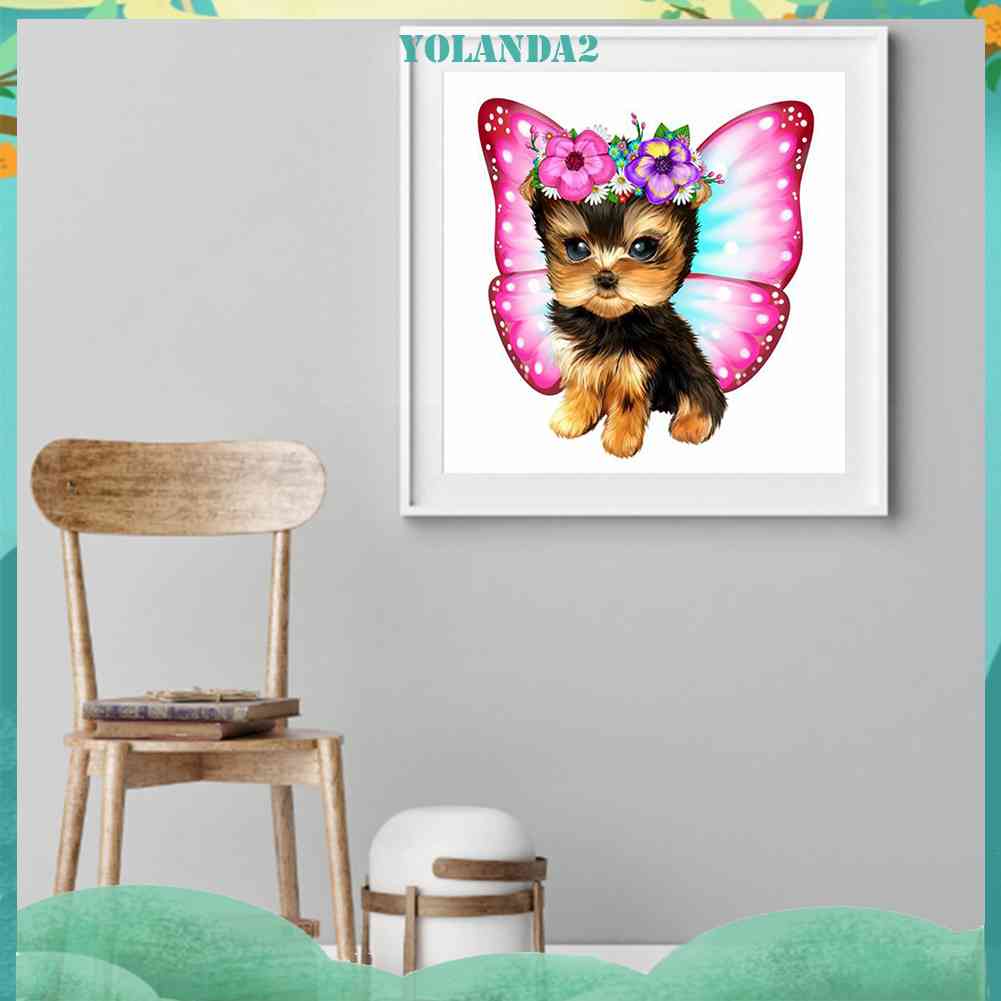 Bộ Tranh Đính Đá Resin Tròn Tự Làm Hình Chú Chó Yorkshire Terrier