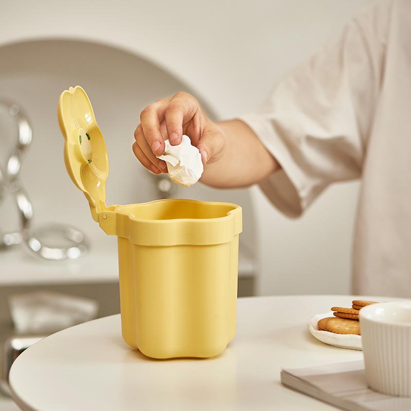 Giỏ đựng rác hoa sáng tạo bàn văn phòng ống đựng đồ mini thùng rác để bàn lật đa chức năng