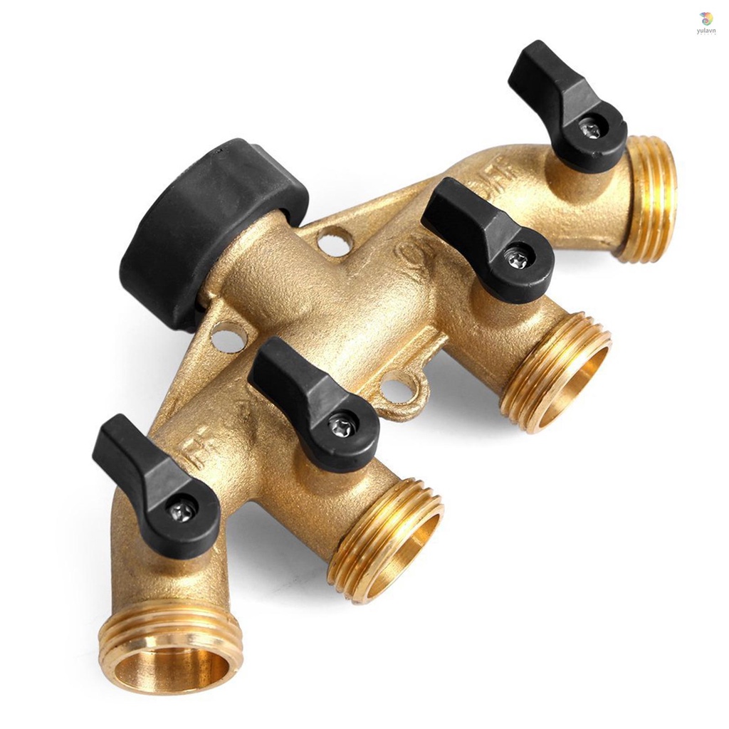 Đầu Nối Ống Nước 4 Chiều 3 / 4in Bằng Đồng Với 4 Van Cho Hệ Thống Tưới Vườn / Nông Nghiệp / Rửa Xe