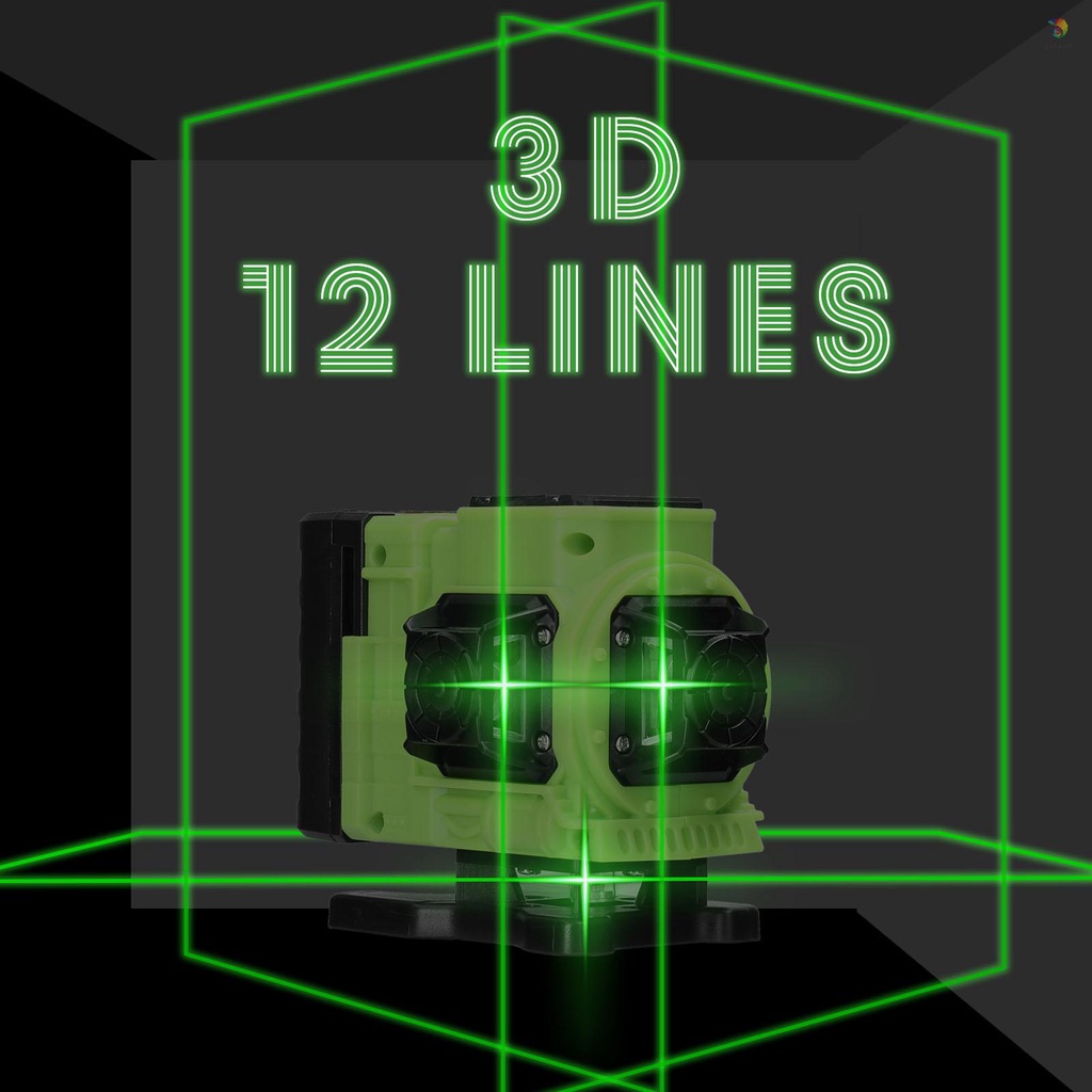 Đèn Laser Xanh Lá Đa Năng 12 Đường 3 Cấp Độ 3° Dụng Cụ Đo Mức Pin Lithium Đa Hướng Tự Dán Tường Có Thể Sạc Lại