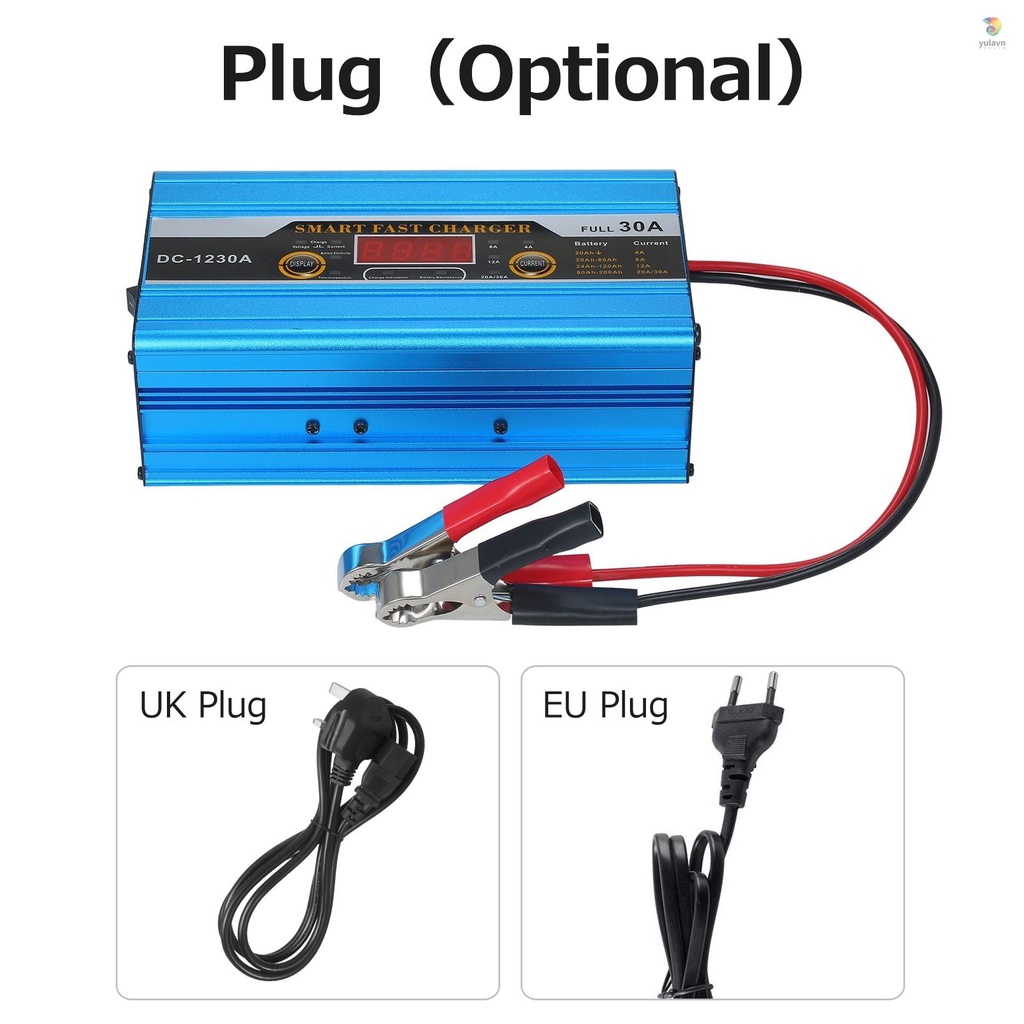 Bộ Sạc Pin Nhanh Thông Minh 12V 30A Có Màn Hình LCD Kỹ Thuật Số Cho Xe Hơi
