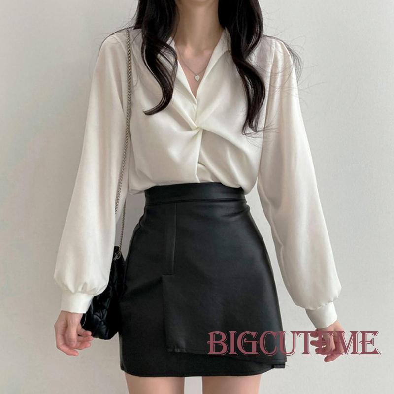 Áo Sơ Mi Tay Dài Dáng Rộng Màu Trơn Thắt Nút Phong Cách Đường Phố Cá Tính Cho Nữ