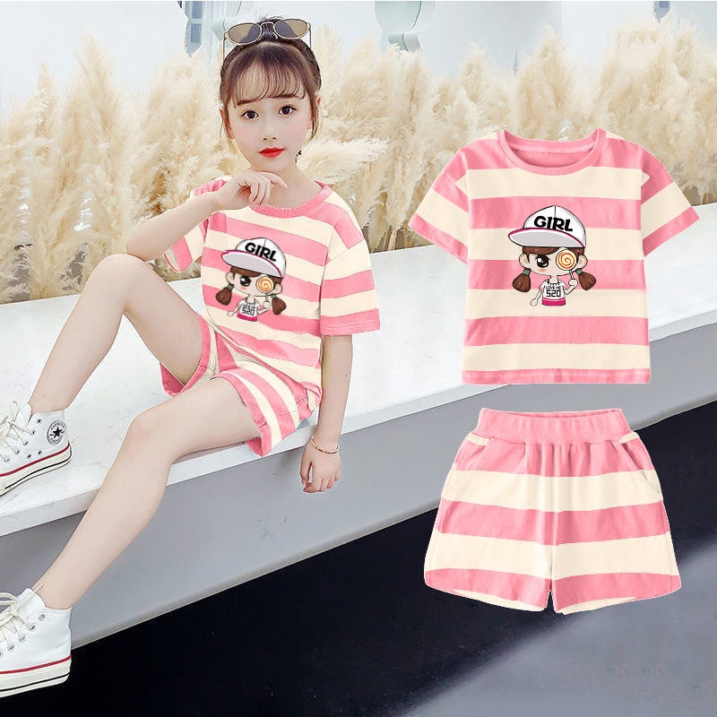 Set Đồ Mùa Hè 2023 Gồm Áo Kẻ Sọc Và Quần Ngắn Phong Cách Phương Tây Cho Bé Gái