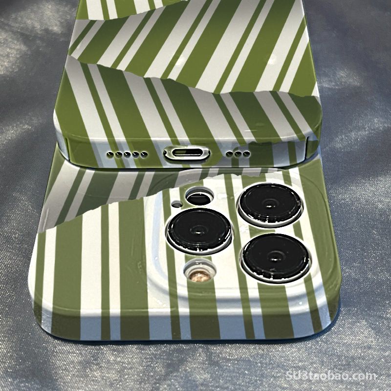 Ốp Điện Thoại Họa Tiết Kẻ Sọc Màu Xanh Lá Phong Cách Hàn Quốc Sang Trọng Cho iPhone13 78ON 12 14Pro / XR Max