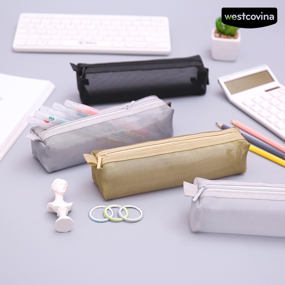 [COD]♪Túi Lưới Đựng Bút Màu Trơn Dễ Thương