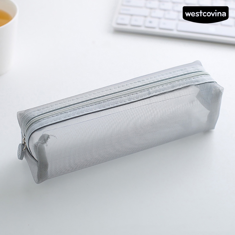 [COD]♪Túi Lưới Đựng Bút Trong Suốt Màu Trơn Có Khóa Kéo Tiện Dụng Cho Học Sinh