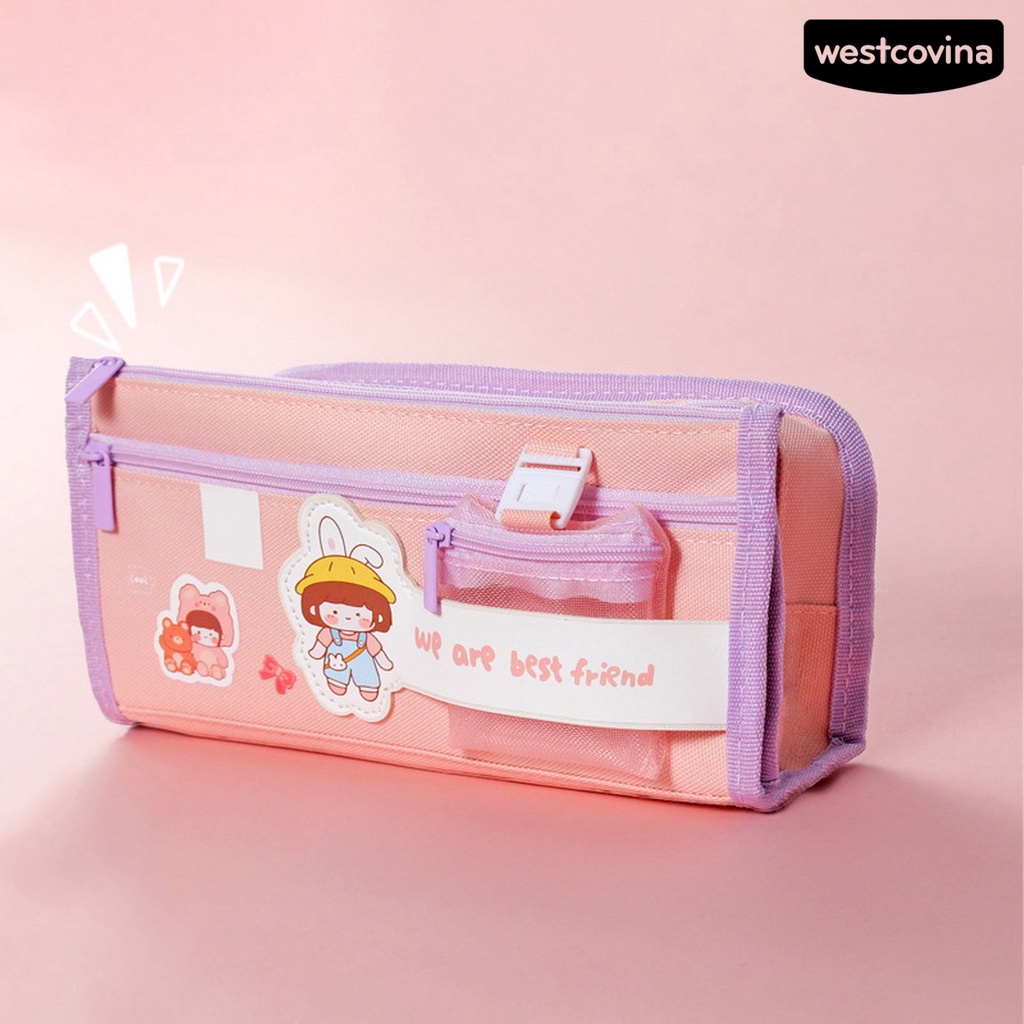 [COD]♪Túi Đựng Bút Chì Sức Chứa Lớn Thiết Kế Nhiều Ngăn Có Dây Kéo Chống Nước In Họa Tiết Hoạt Hình Cho Học Sinh