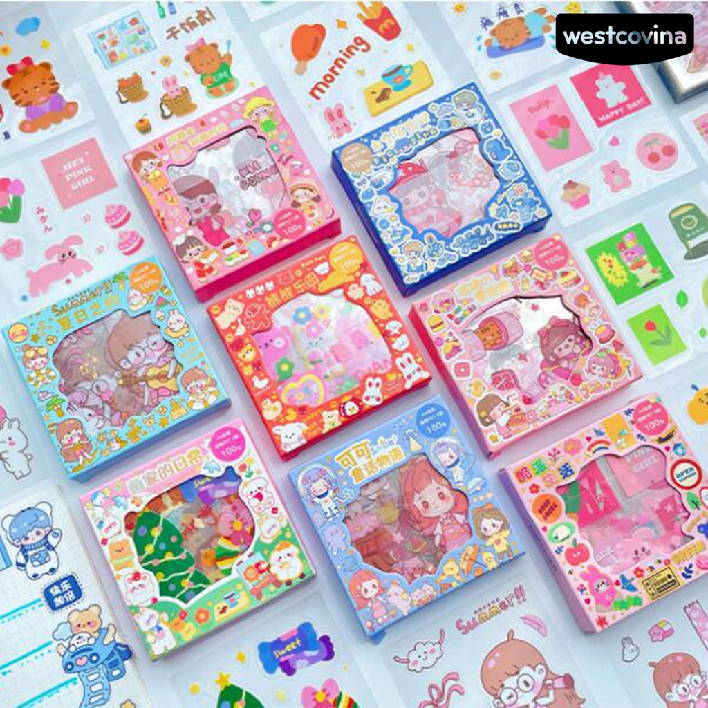 [COD]♪Hộp 100 Miếng Dán Hoạt Hình Dễ Dàng Mang Theo