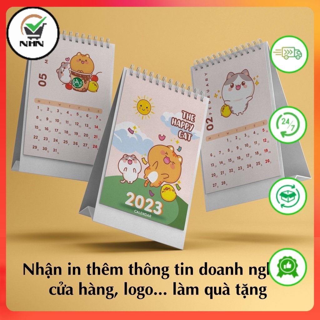 Lịch để bàn mini 2023 kích thước 6,5x7cm họa tiết hoạt hình cute set từ tháng 9/2022 đến tháng 12/2023