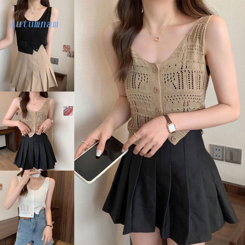Áo Croptop Dệt Kim Sát Nách Cổ Tròn Dáng Rộng Thời Trang Đường Phố Quyến Rũ Cho Nữ