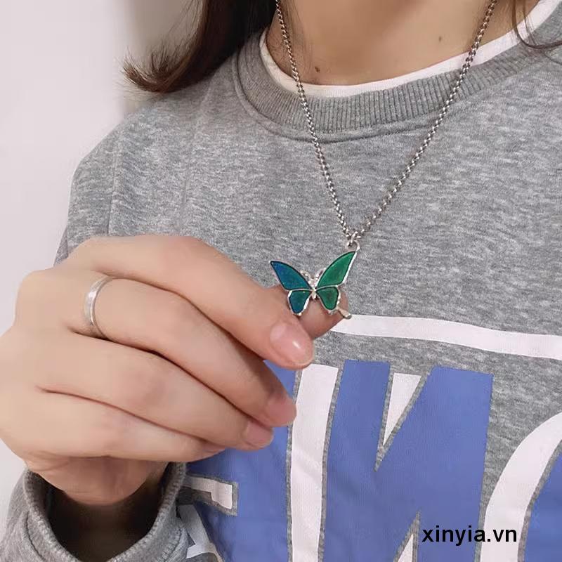 Vòng cổ Mặt Bướm Thay Đổi Màu Sắc Theo Phong Cách Retro Dành Cho Nữ