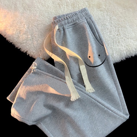 Quần Dài Thể Thao Lưng Cao Dáng Rộng In Hình Mặt Cười Phong Cách Harajuku Thời Trang Cho Nữ