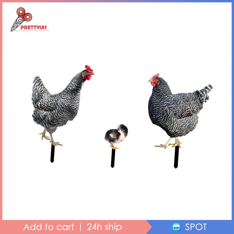 1 [Prettyia] 3 Bức Tượng Gà Con Trang Trí Lối Đi Sân Vườn