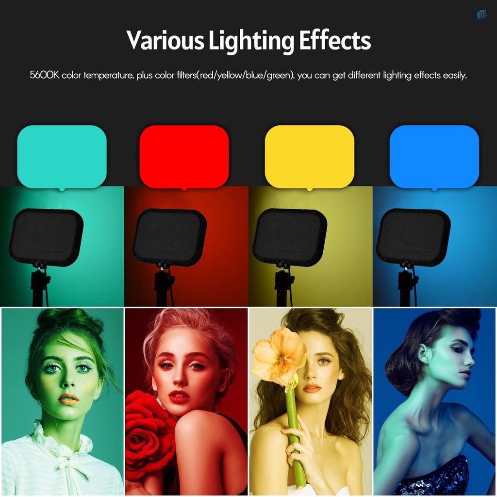 Bộ Đèn LED Chiếu Sáng Andoer PH-04 2 * 5600K USB + 2 Chân Tripod + 2 Đầu Bi Kim Loại + Bộ Lọc Màu Đỏ / Vàng / Bl