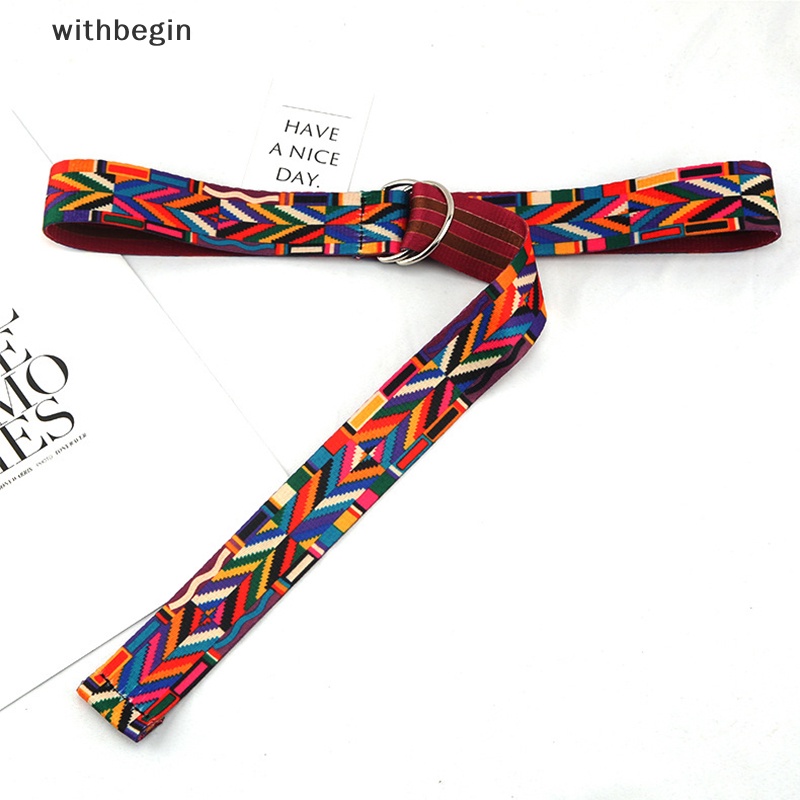 Thắt Lưng Vải Canvas Khóa Chữ D In Họa Tiết Phong Cách Bohemian Thời Trang Cho Nữ