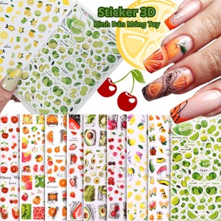 Sticker 3d | trái cây chanh bơ dâu cherry trang trí móng | hình dán móng tay
