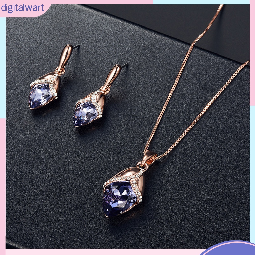 Bộ Vòng cổ + Bông Tai Đính Đá Hình Giọt Nước Thời Trang Cho Nữ