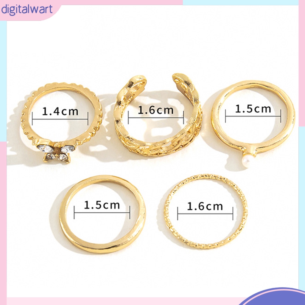 Bộ 5 Nhẫn Đeo Đốt Ngón Tay Hình Bướm Đính Ngọc Trai Giả Phong Cách Vintage Cho Nữ