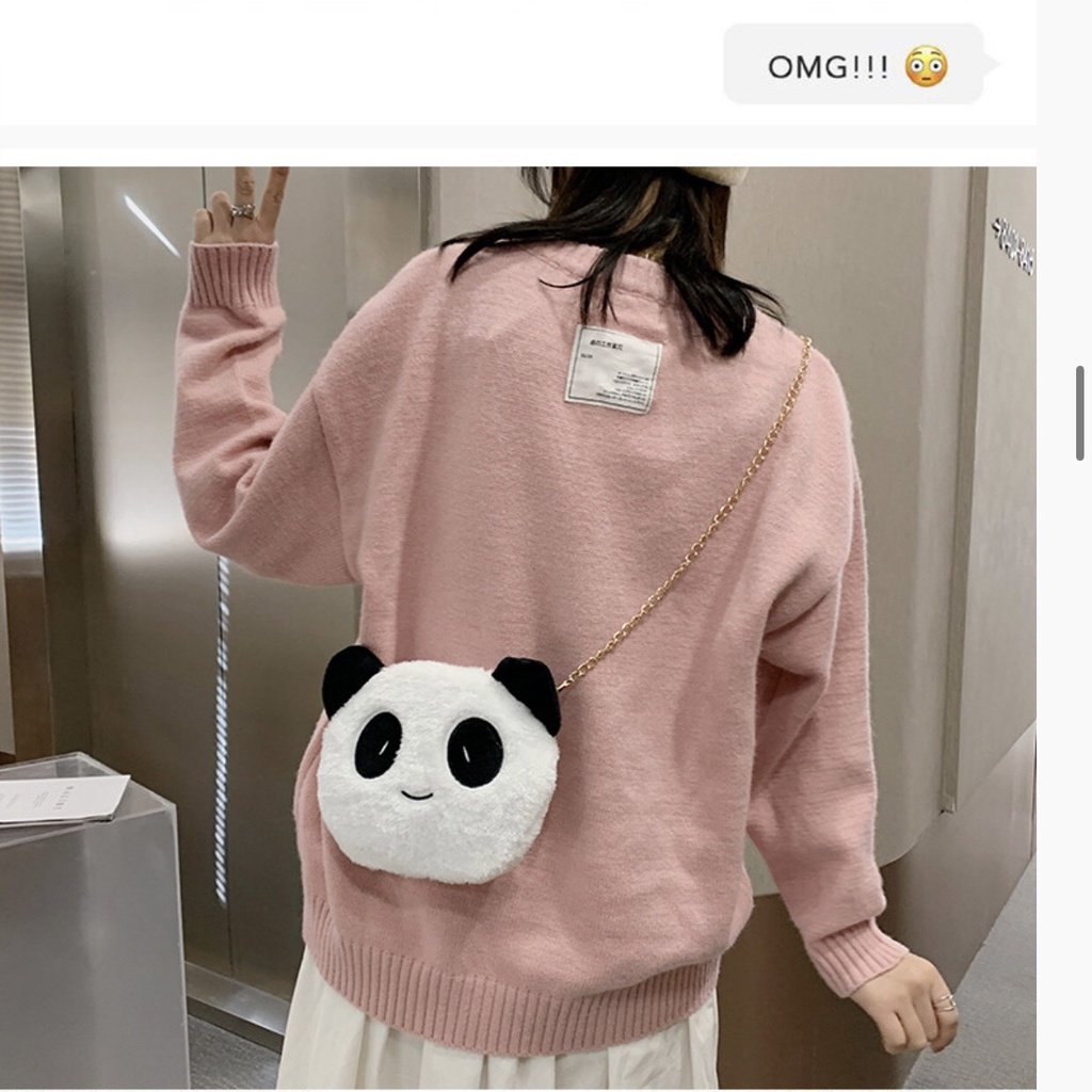 Túi Đeo Chéo Gấu Nhồi Bông Hình Gấu Trúc Dễ Thương Dây Xích