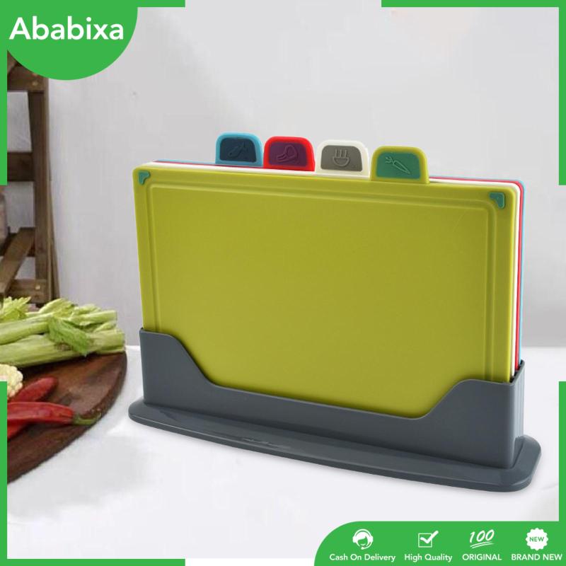 Set 4 Thớt Cắt Thực Phẩm Chống Trượt Kèm Giá Đỡ Tiện Dụng Cho Nhà Bếp