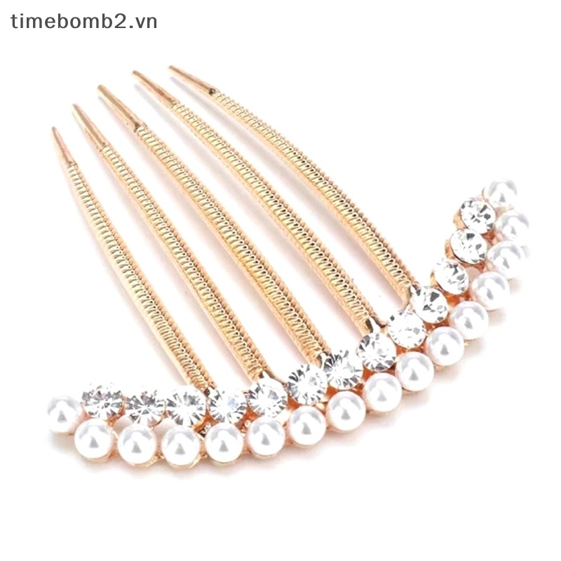 Lược Cài Tóc 5 Răng Đính Ngọc Trai Sang Trọng Cho Cô Dâu