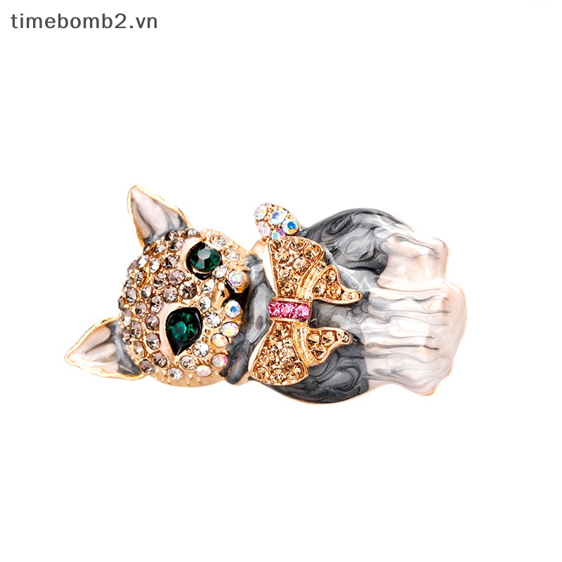 {Timebomb} Trâm Cài Áo Trang Trí Túi Xách Bằng Pha Lê Mắt Mèo Hoạt Hình Tráng Men Màu Xanh