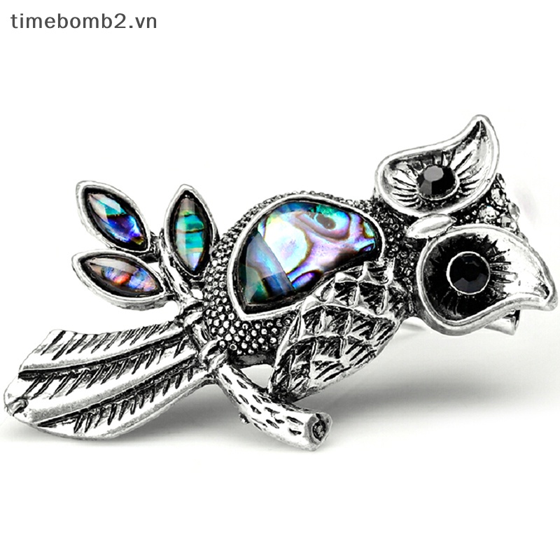 {Timebomb} Trâm Cài Áo Sơ Mi Hình Chim Cú Vỏ Sò Tráng Men Phong Cách Vintage Cho Đám Cưới