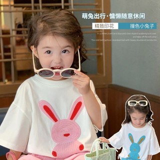 Áo thun cotton mỏng tay ngắn thêu hình thỏ thời trang mới cho bé gái