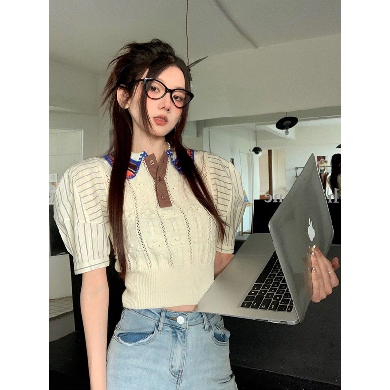 Áo Dệt Kim Thời Trang Retro Pháp Xinh Xắn Cho Nữ