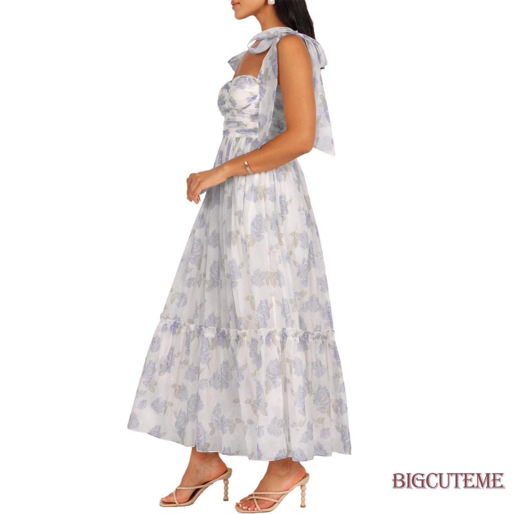Đầm Hai Dây Dáng Chữ A Viền Bèo In Họa Tiết Hoa Thời Trang Mùa Hè Xinh Xắn Cho Nữ