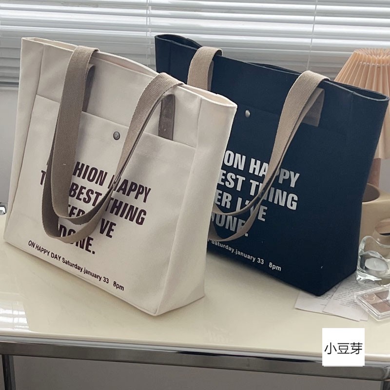 Túi Tote Canvas Sức Chứa Lớn In Chữ Thời Trang Hàn Quốc Cho Nữ HZFTR0561