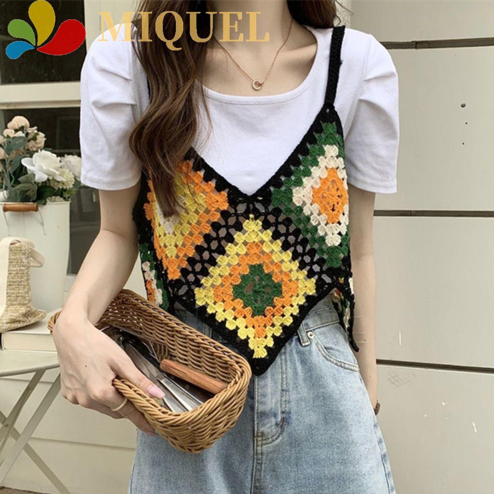 Áo Croptop Hai Dây Cổ Chữ V Họa Tiết Sọc Caro Phong Cách Bohemian Thời Trang Mùa Hè