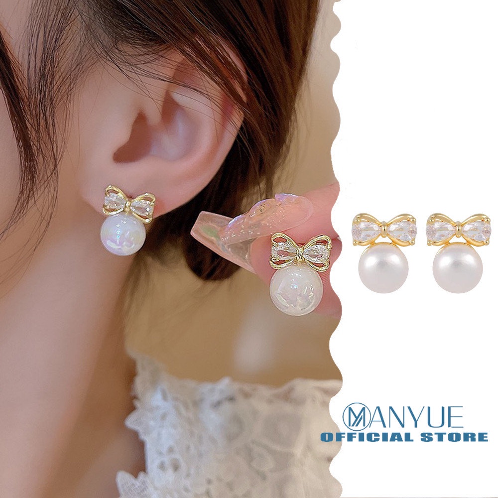 Bông Tai Đính Đá Zircon Ngọc Trai Sang Trọng Phong Cách Hàn Quốc Dành Cho Nữ