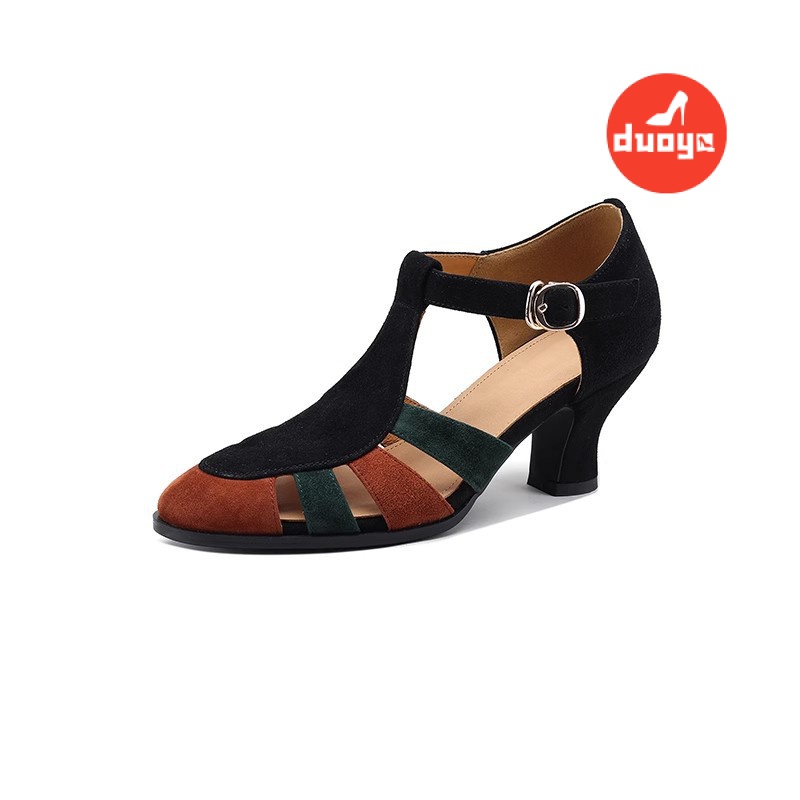 Giày Sandal Mũi Tròn 6.5cm Phối Màu Sang Trọng Thời Trang Mùa Hè Cho Nữ