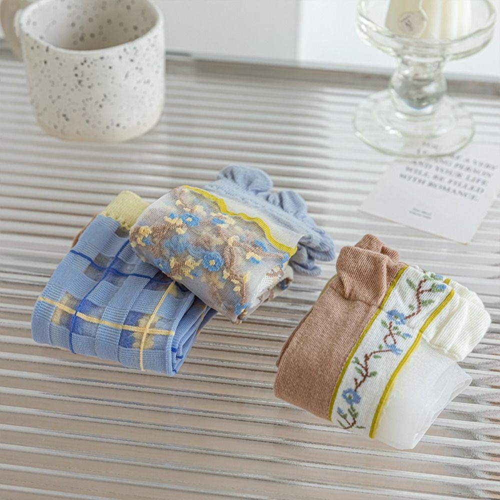 Vớ Lụa Thủy Tinh Mỏng Trong Suốt Thấm Hút Mồ Hôi Thoáng Khí Họa Tiết Kẻ Sọc WMES15H