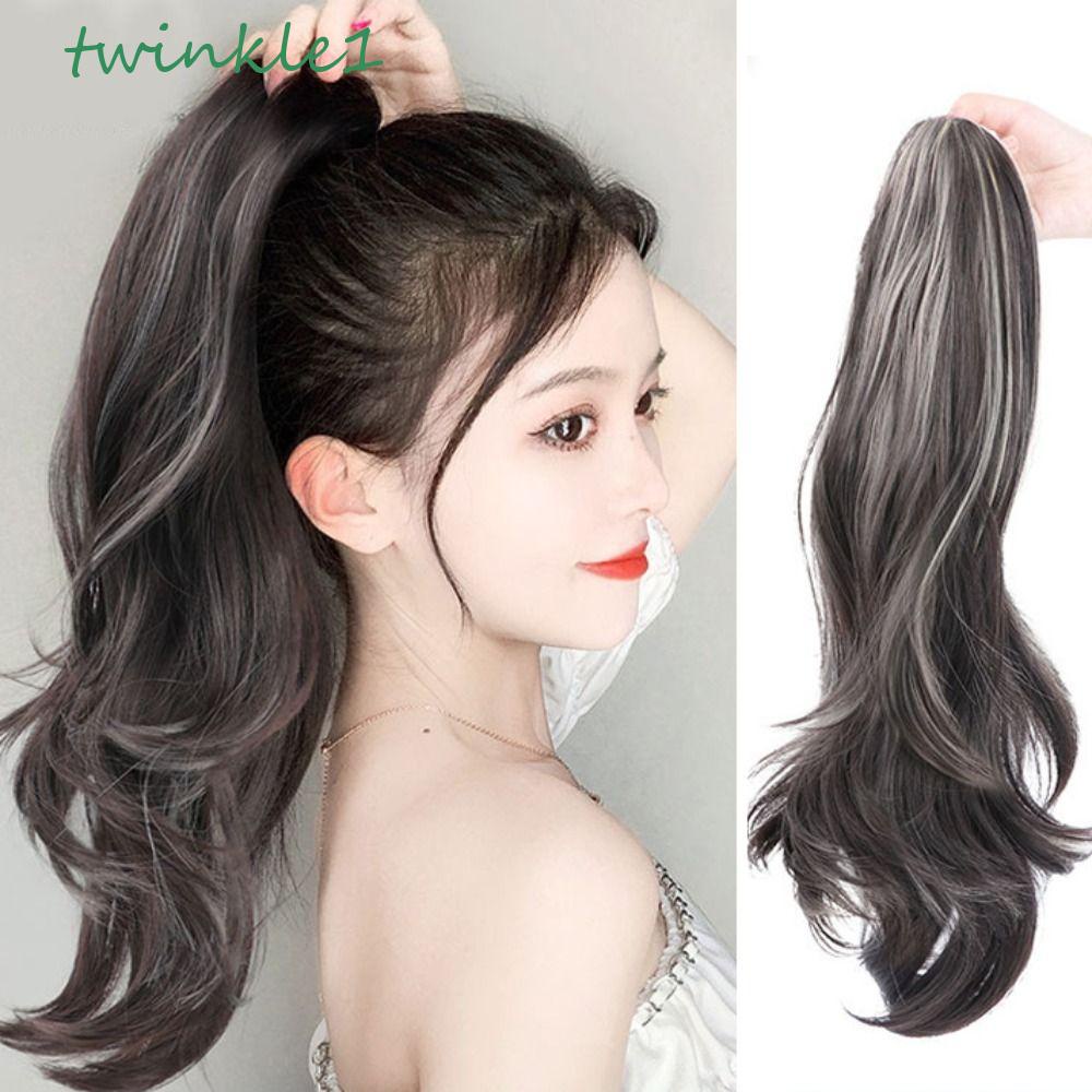 Bộ Tóc Giả Dài Xoăn Tự Nhiên Màu Nâu Đen Bằng Sợi Tổng Hợp Chịu Nhiệt Dành Cho Nữ