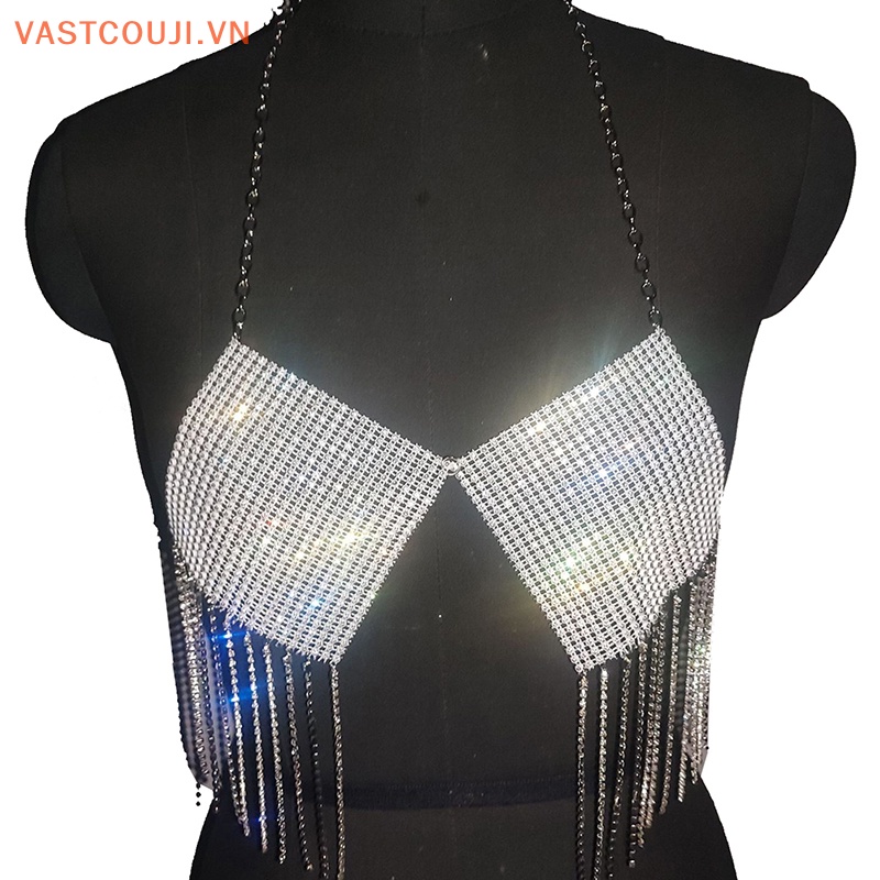 Áo Hai Dây Mỏng Vừa Vặn Hở Lưng Đính Đá Kim Cương Pha Lê Tua Rua Thời Trang Gợi Cảm Cho Nữ