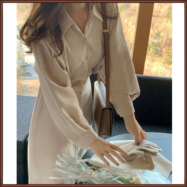 Đầm Dài Tay Màu Sắc Thời Trang Retro Dành Cho Nữ