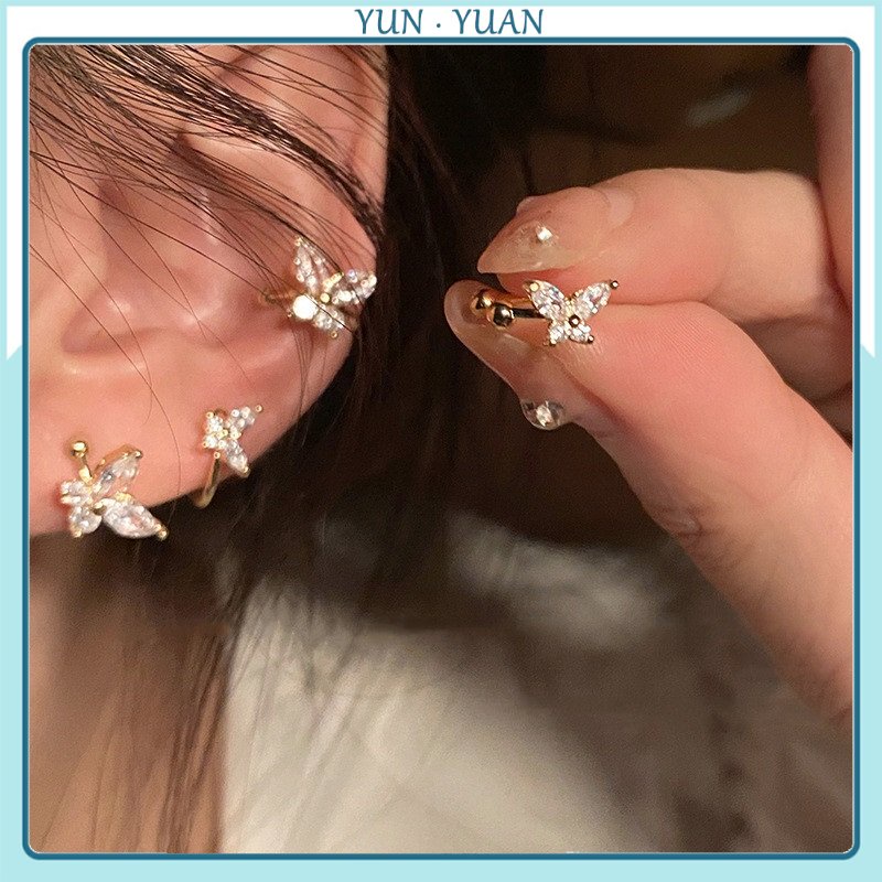 Bông Tai Mạ Vàng Hình Bướm Đính Đá Zircon