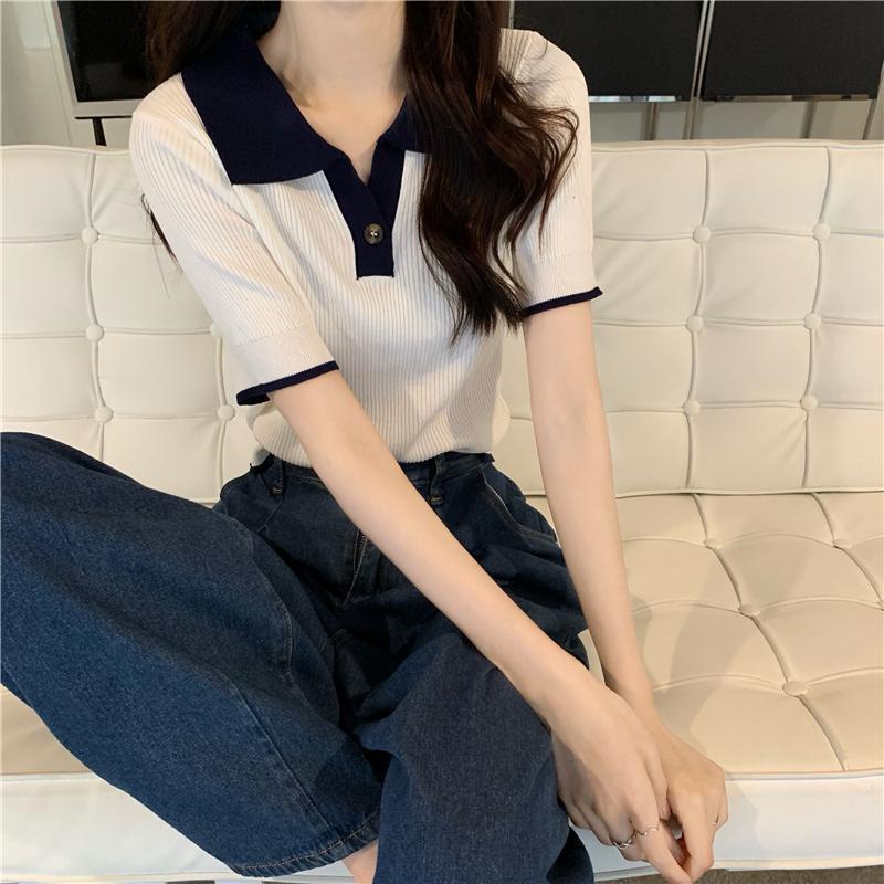 Áo Thun POLO Dệt Kim Tay Ngắn Màu Trơn Dáng Ôm Thời Trang Mùa Hè 2023