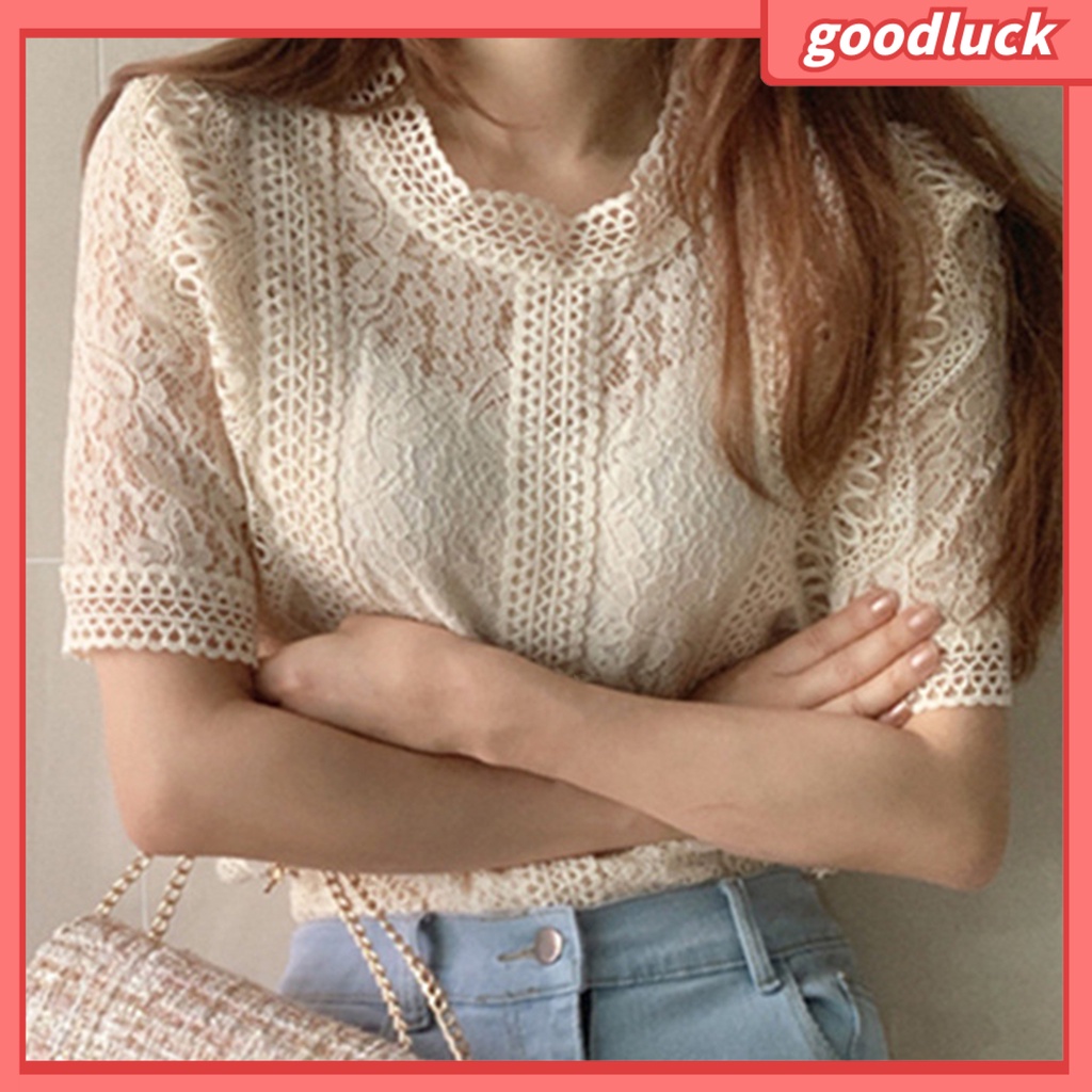 Áo Sơ Mi Tay Ngắn Cổ Tròn Dáng Rộng Phối Ren Thanh Lịch Thời Trang Mùa Hè