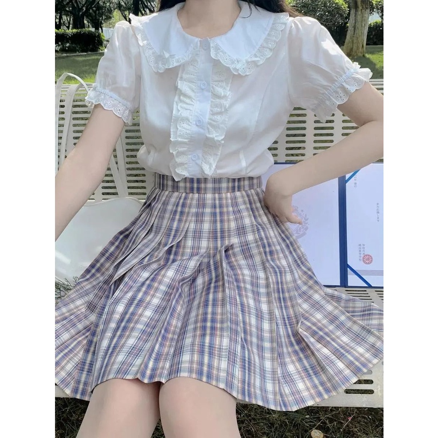 Áo Sơ Mi Trắng Tay Ngắn Phối Ren Thiết Kế Mới Ngọt Ngào Thời Trang Mùa Hè Dành Cho