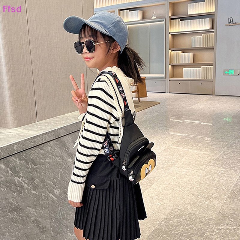 Túi Đeo Chéo Ngực Mini Bằng PU Canvas Phối Màu Tương Phản Họa Tiết Hoạt Hình Cho Bé