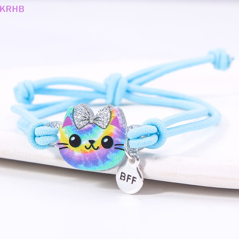 Set 4 Vòng Tay Dây Dễ Điều Chỉnh Mặt Mèo / Gấu Hoạt Hình Đáng Yêu Mới