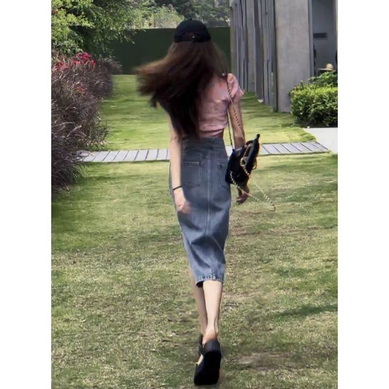 Chân váy jean Chữ A Lưng Cao Lệch Tà Thời Trang Mùa Hè Cho Nữ Cỡ 40-80kg