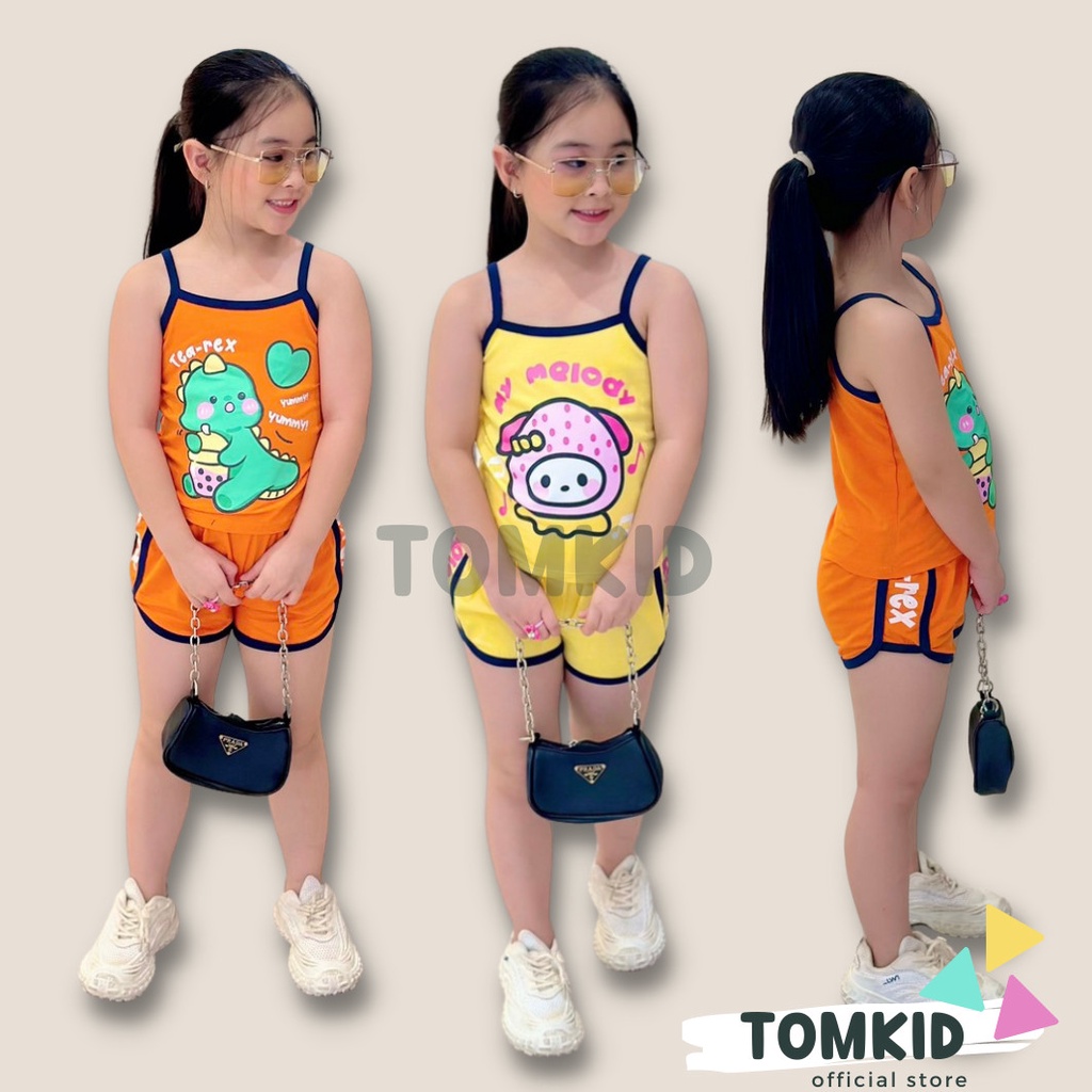 Bộ 2 dây bé gái, đồ bộ cho bé gái chất cotton borip dày dặn thoáng mát co giãn tốt 8-23kg Tomkids