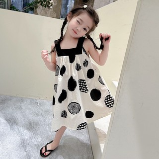 Đầm Sát Nách Mùa Hè Màu Trắng Đen Phong Cách Graffiti Hợp Thời Trang Cho Bé Gái