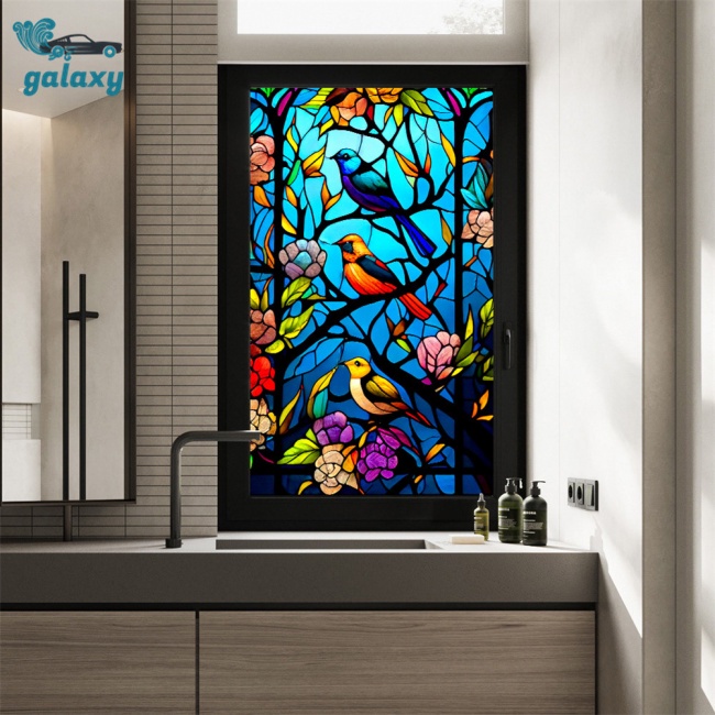 Galaxy Miếng Dán Cửa Kính Chống Tia Uv Không Dính Họa Tiết Hoa Và Chim Nhiều Màu Sắc