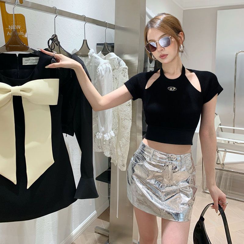 Cozok Áo Thun Dệt Kim Ngắn Tay Khoét Lỗ Gợi Cảm Hợp Thời Trang